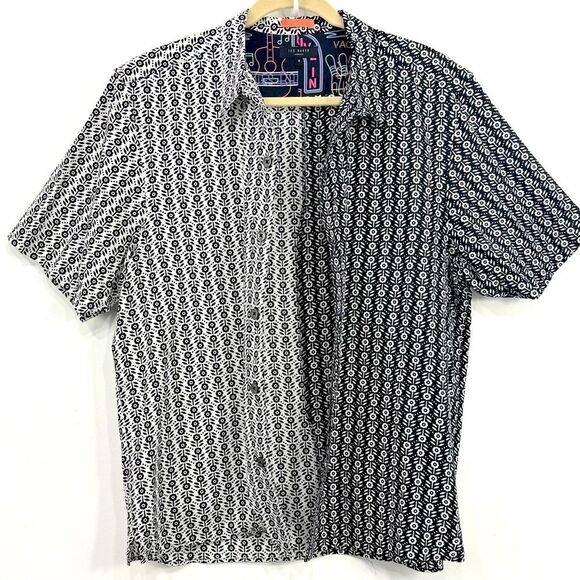 Ted Baker London Black White Floral Contrast Lightweight Short Sleeve Shirt - Picture 2 of 16
